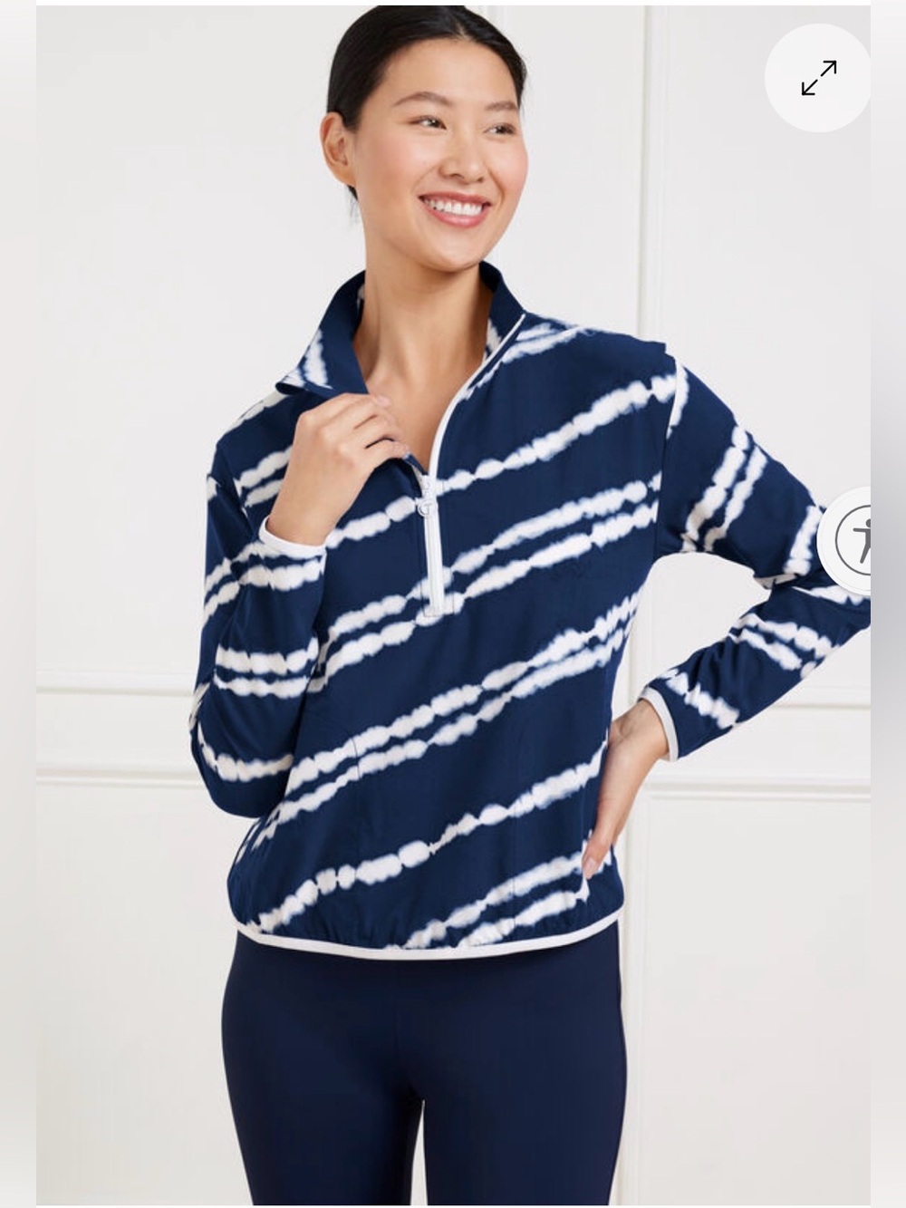 Talbots Navy and White Tie-Dye Quarter-Zip Pullover